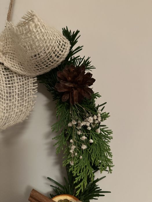 Naturalny ręcznie robiony wianek jesienny zimowy rękodzieło 27cm