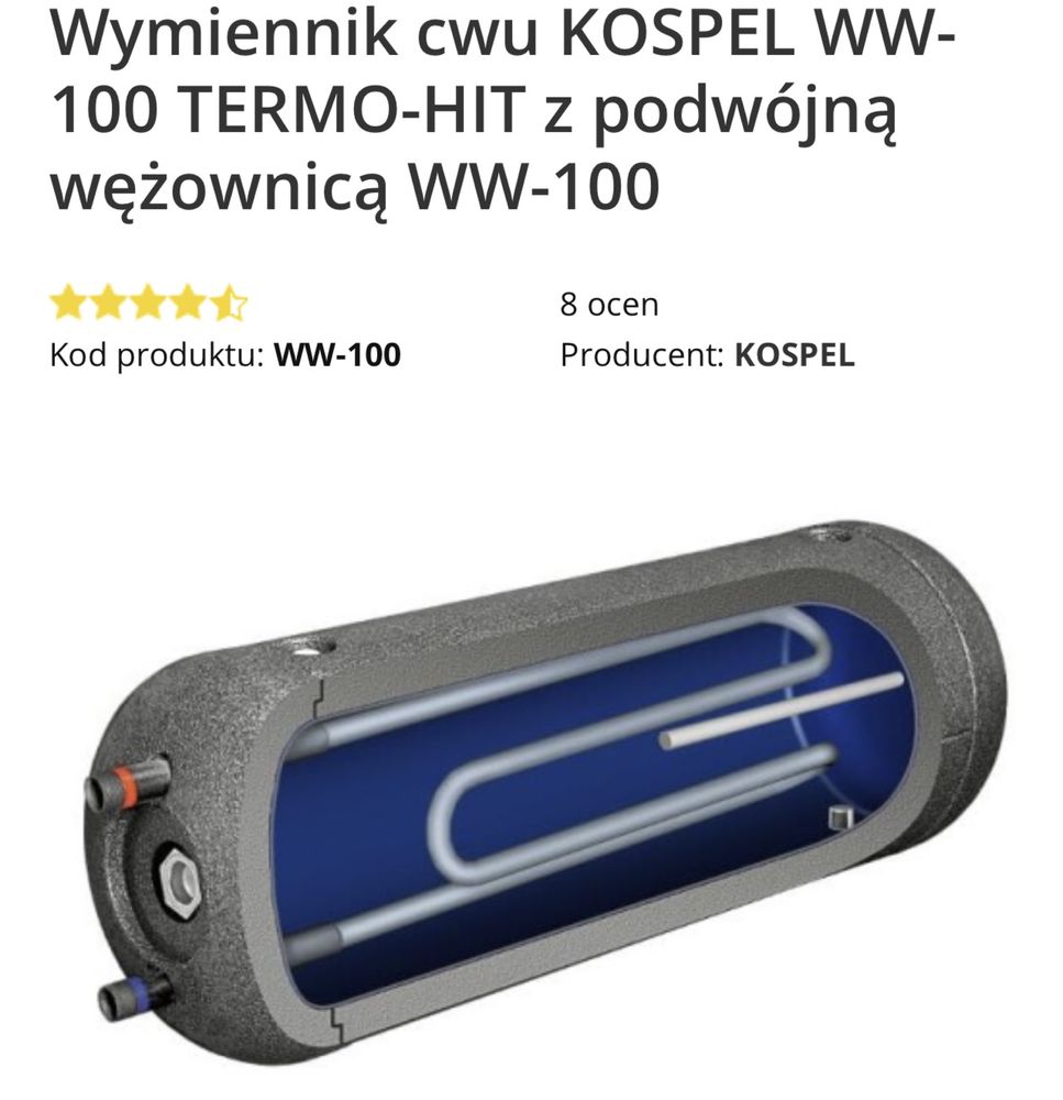 Бойлер Водообмінник KOSPEL WW-100 TERMO-HIT з подвійним змійовиком