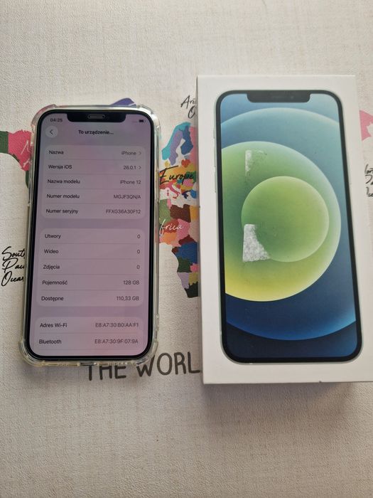 Iphone 12 pistacjowy 128gb, etui i szkło stan bdb