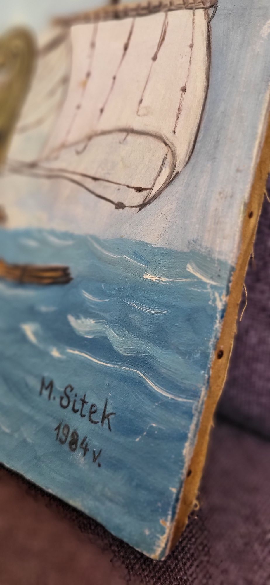 Stary malowany obraz na płótnie statek wikingów