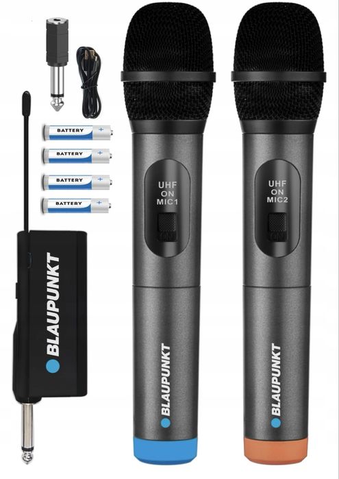 Mikrofony bezprzewodowe Blaupunkt + adapter + baterie