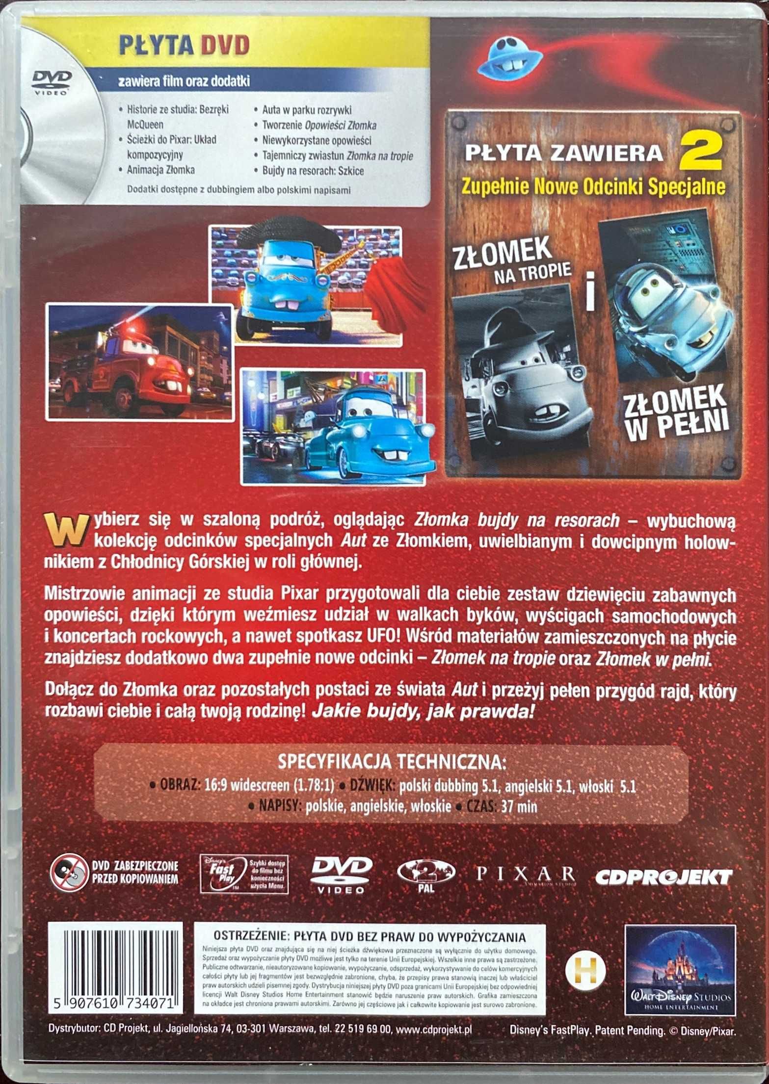 Film DVD Disney PIXAR Auta Odcinki Specjalne Złomka Bujdy na Resorach