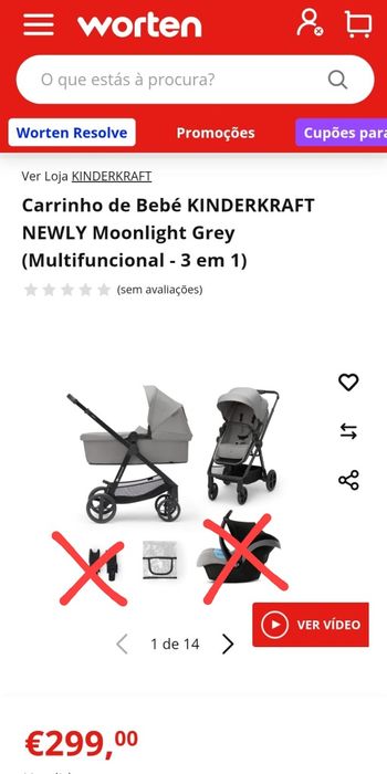 Carrinho de Bebé KINDERKRAFT NEWLY Moonlight Grey Lisboa / Leiria