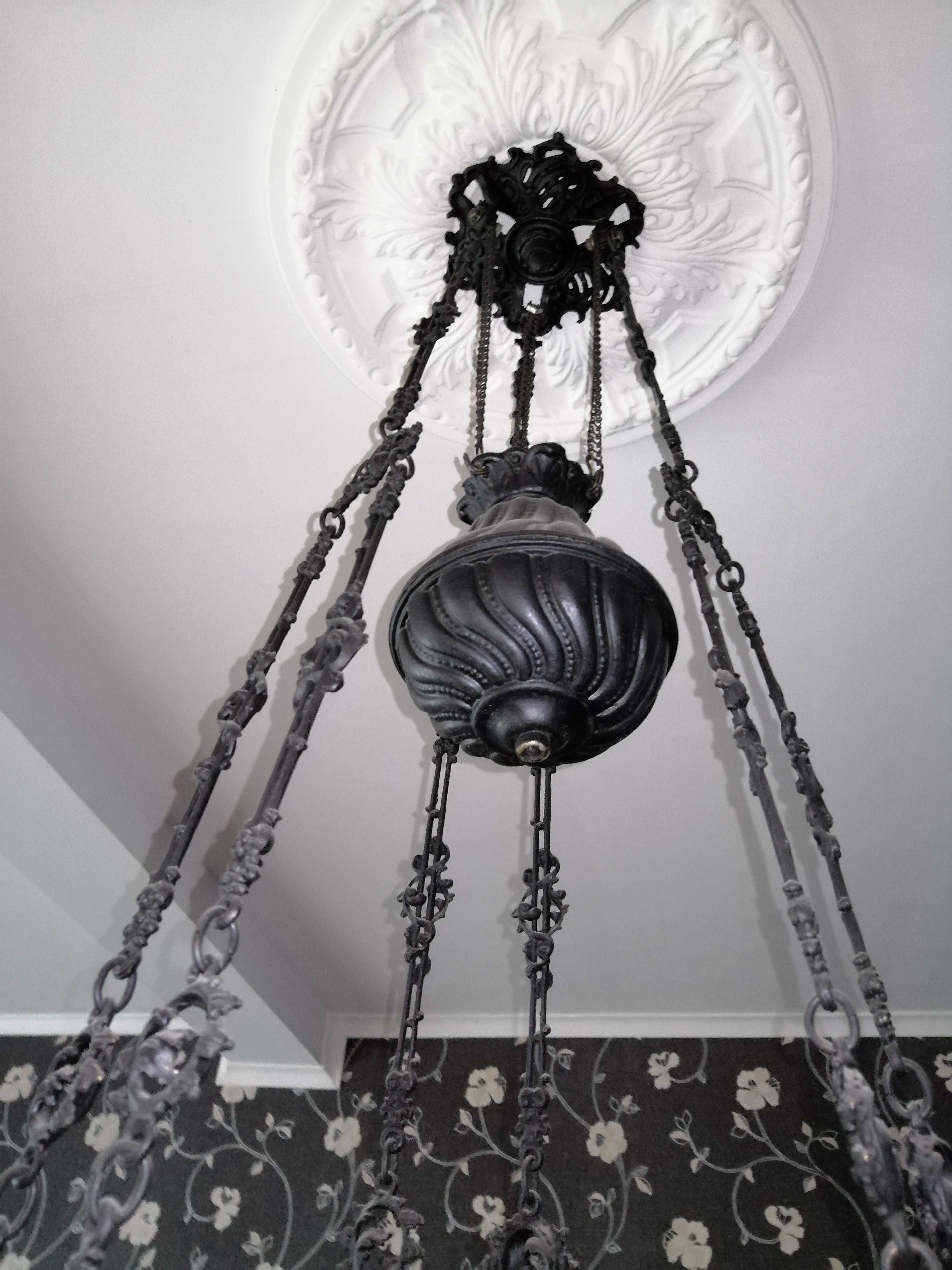 Stara żeliwna wisząca lampa naftowa Matador Brenner 20"