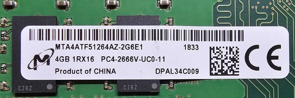 Память 4Gb DDR4  1RX16 PC4-2666V-UCO-11 MTA4ATF51264AZ-2G6E1 пам'ять