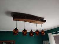 Lampa sufitowa, żyrandol drewno, dębowa deska,  handemade, loft,