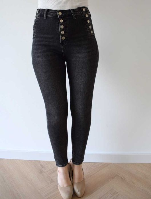 M.Sara spodnie jeansy czarne z guzikami wysoki stan high waist w28 s m