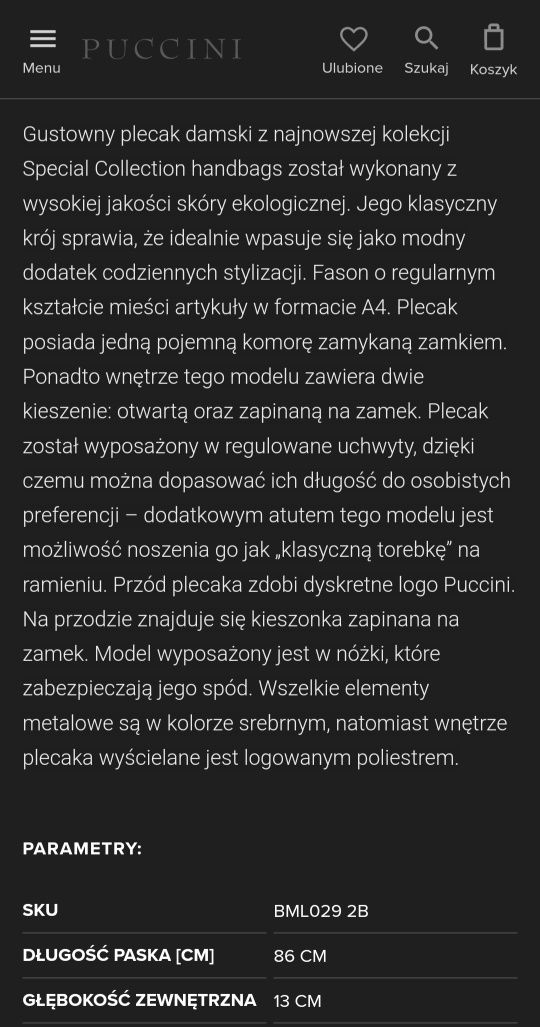 Plecak skórzany PUCCINI nowy
