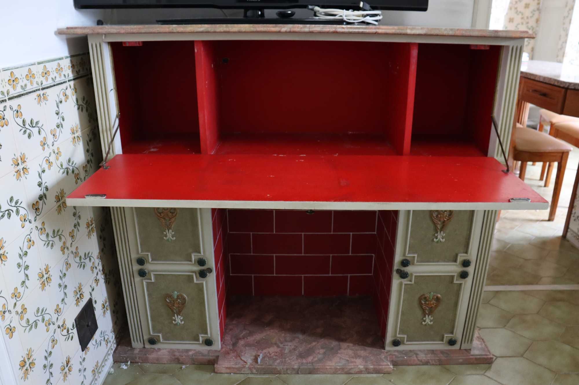 Escrevaninha Retro com Lareira Decorativa em Madeira e Mármore