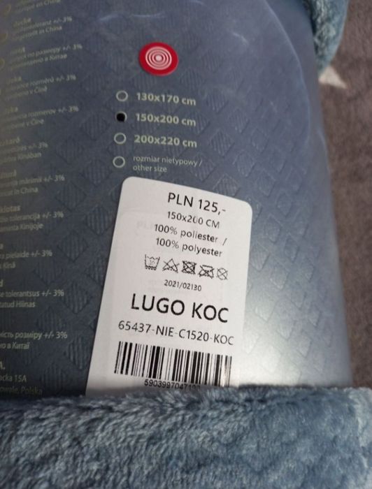 NOWY niebieski błękitny koc kocyk lugo home & you home&you 150 x 200