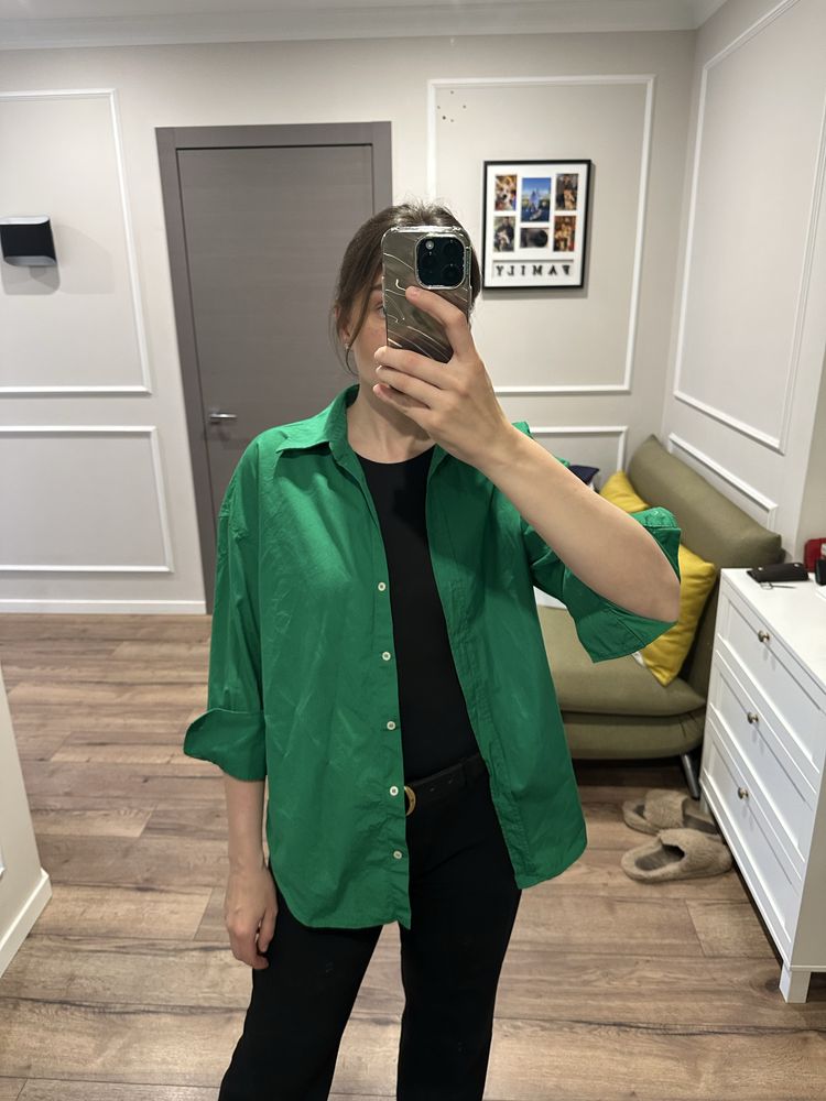 Рубашка zara женская  зеленая
