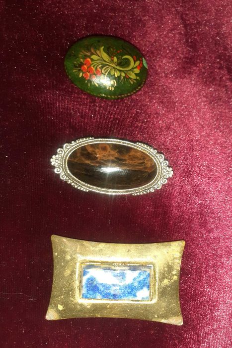 Винтажные броши. Натуральные камни. Палех