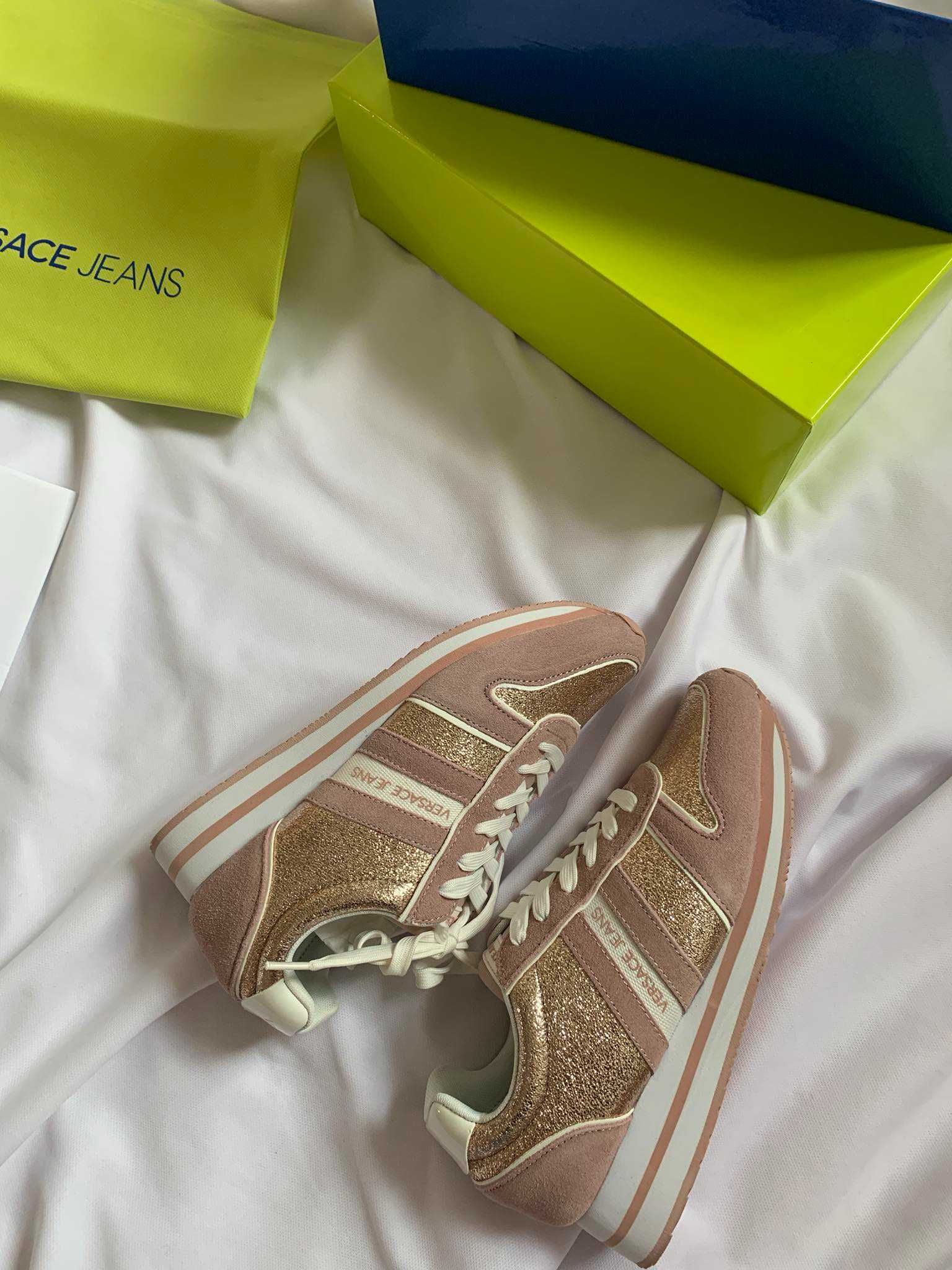 Versace Jeans buty damskie codzienne sneakersy zamsz brokat 38
