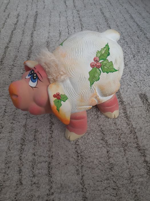 Świnka skarbonka ceramiczna, duża ręcznie malowana. Nowa