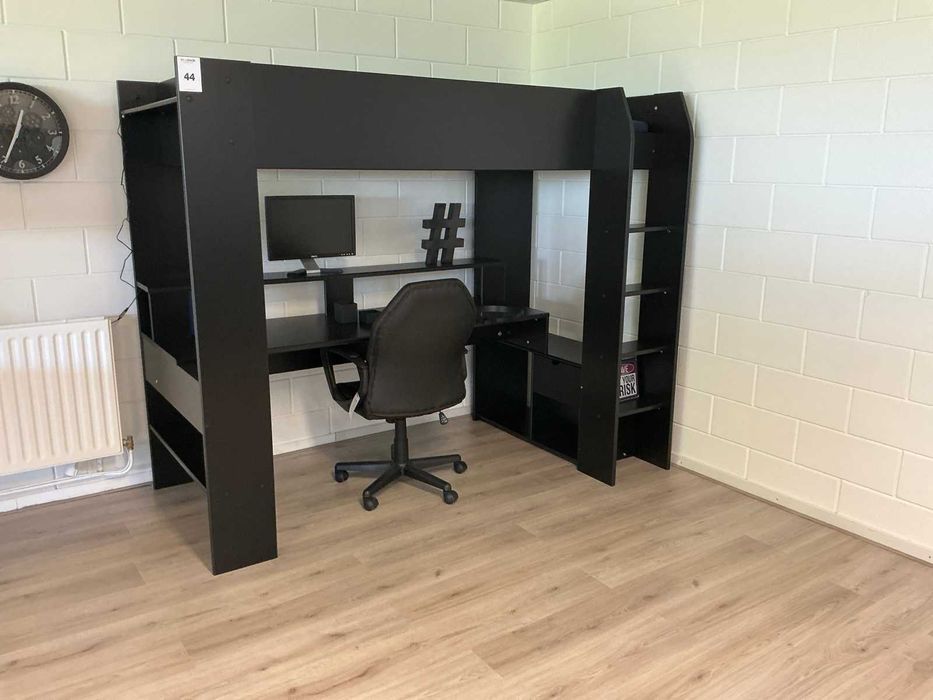 Łóżko młodzieżowe z biurkiem i regałem 90x200 czarne -30%