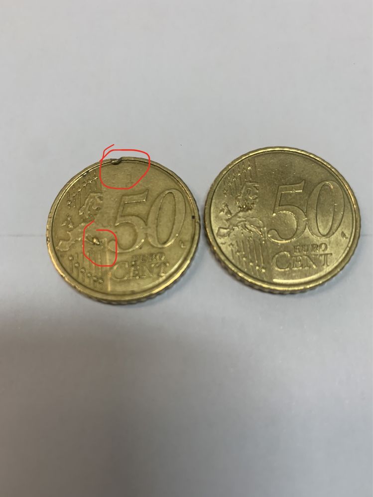 Moeda €0,50 com defeito