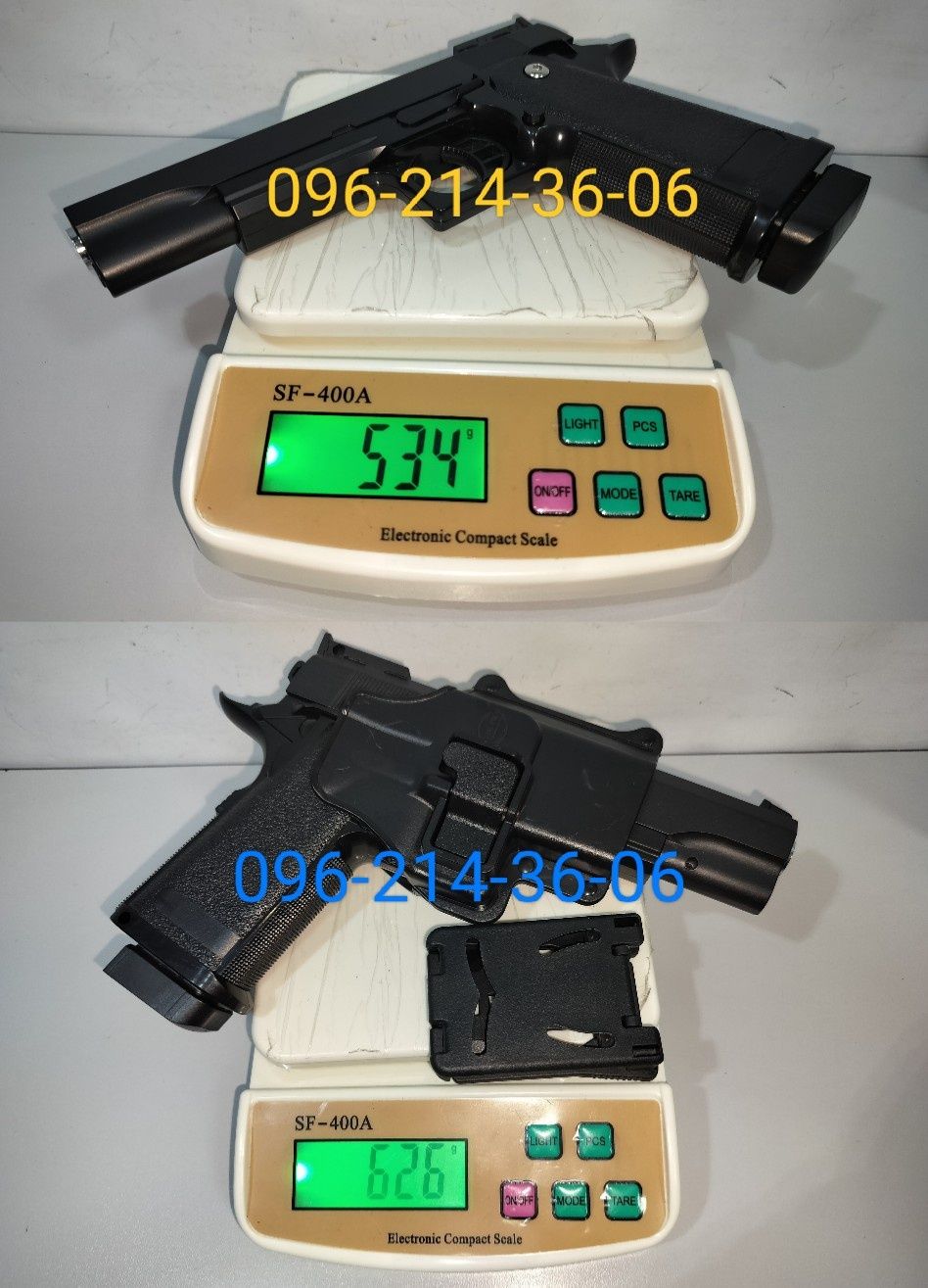 Детский металлический пистолет Colt 1911 с кобурой стреляет