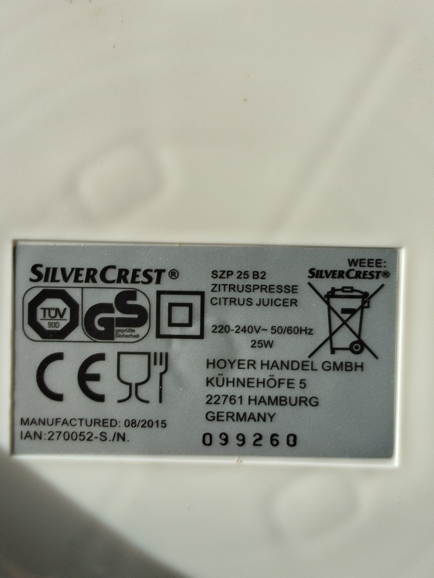 Lidl Silvercrest wyciskarka do cytrusów 25W