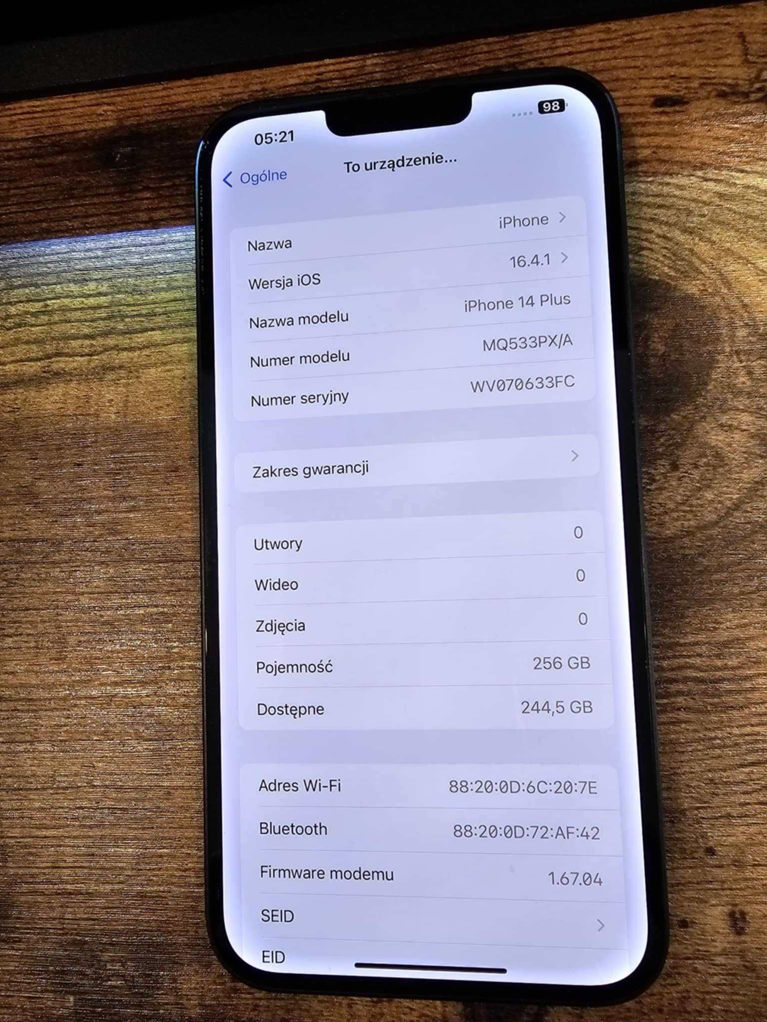 Iphone 14+ 256Gb Bat:98% IGŁA/Gwarancja/SklepGSM/Lwsk