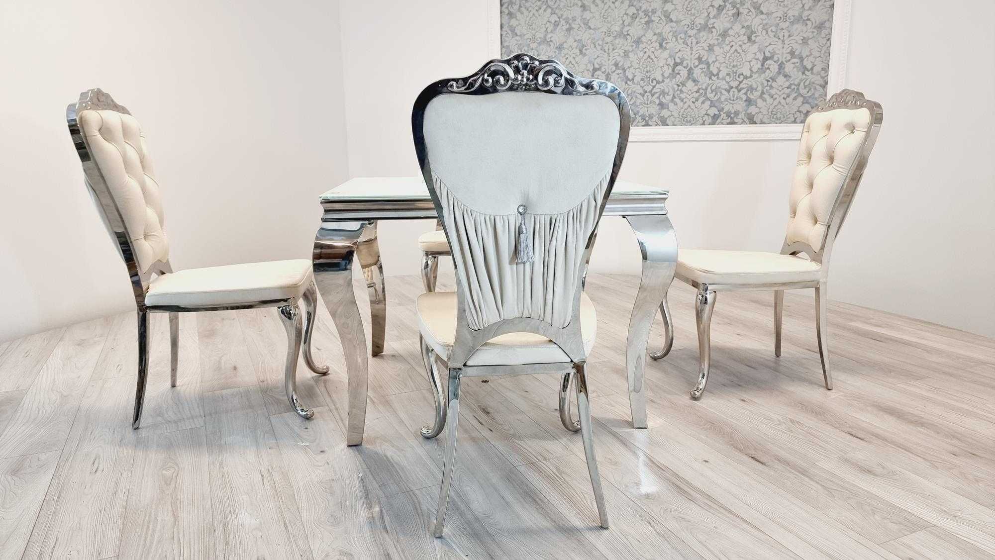Jadalnia glamour stół 100x100cm + 4 krzesła