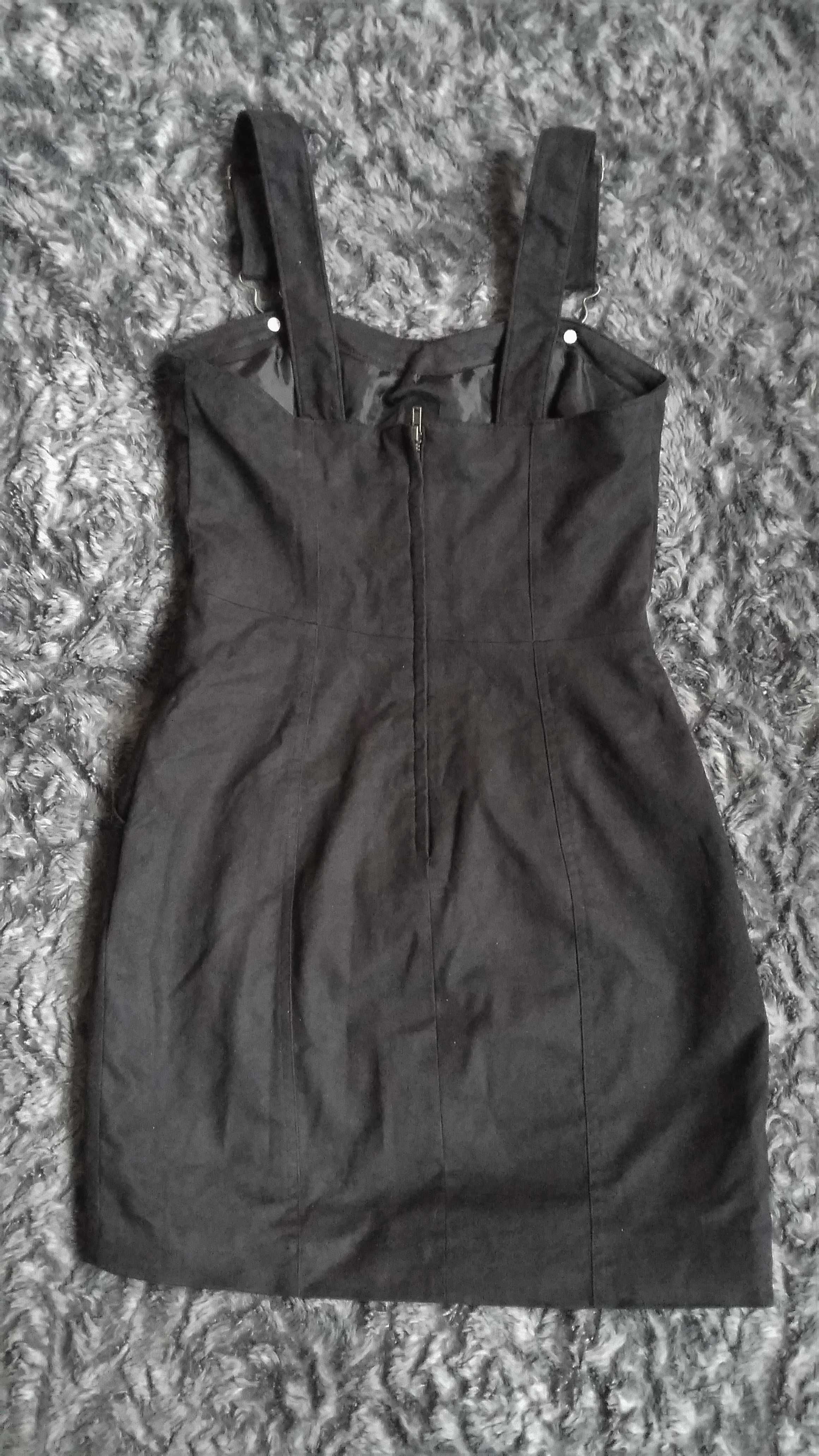 Czarna zamszowa sukienka na szelkach H&M