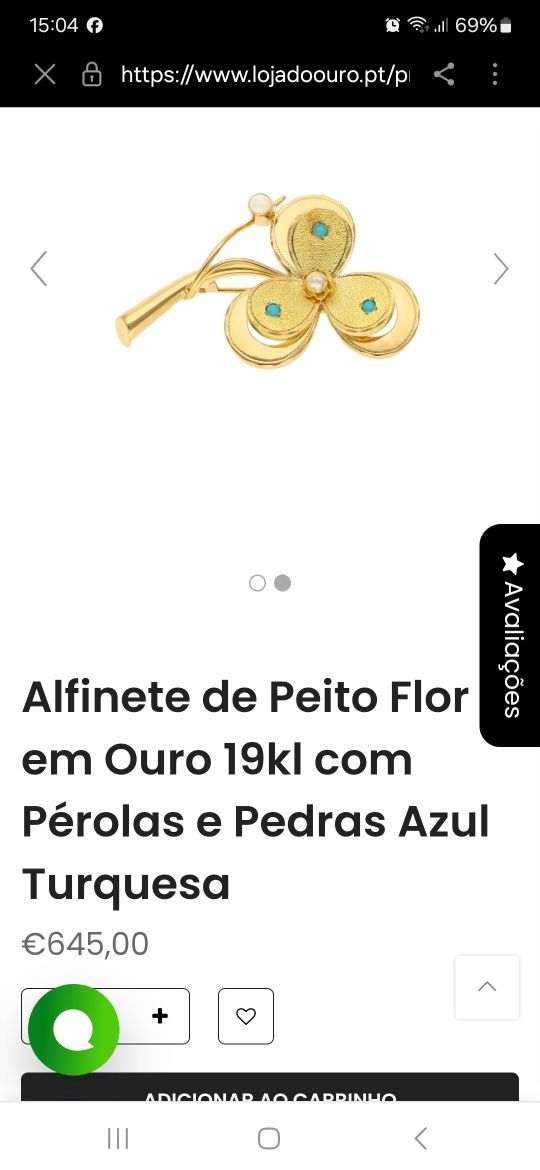 Ouro - Pregadeira/Alfinete Peito 19.2 K  Contraste.