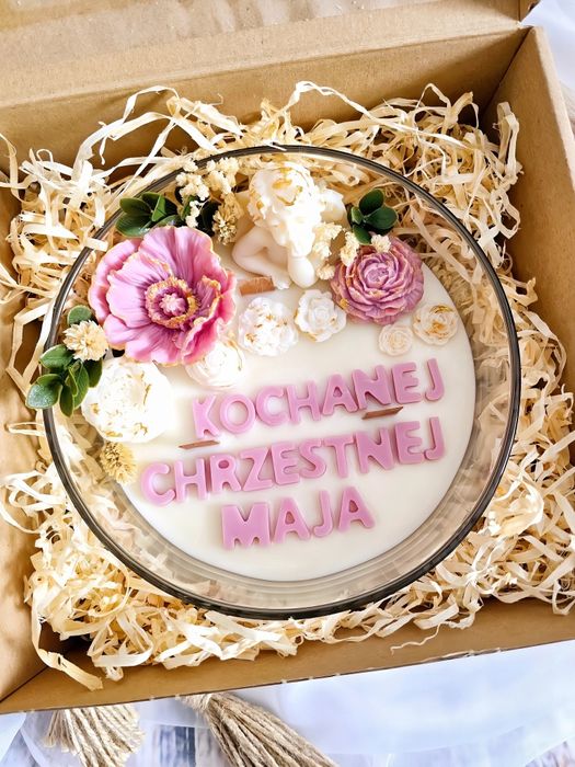 Świeca sojowa w szkle podziękowanie chrzestej 17cm