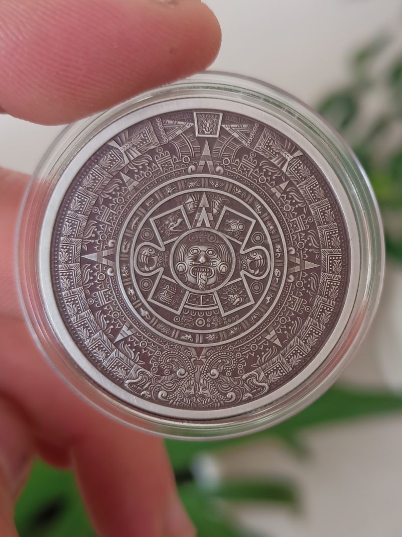Срібна монета - раунд, Ацтекський календар, срібло 999, 1 унція