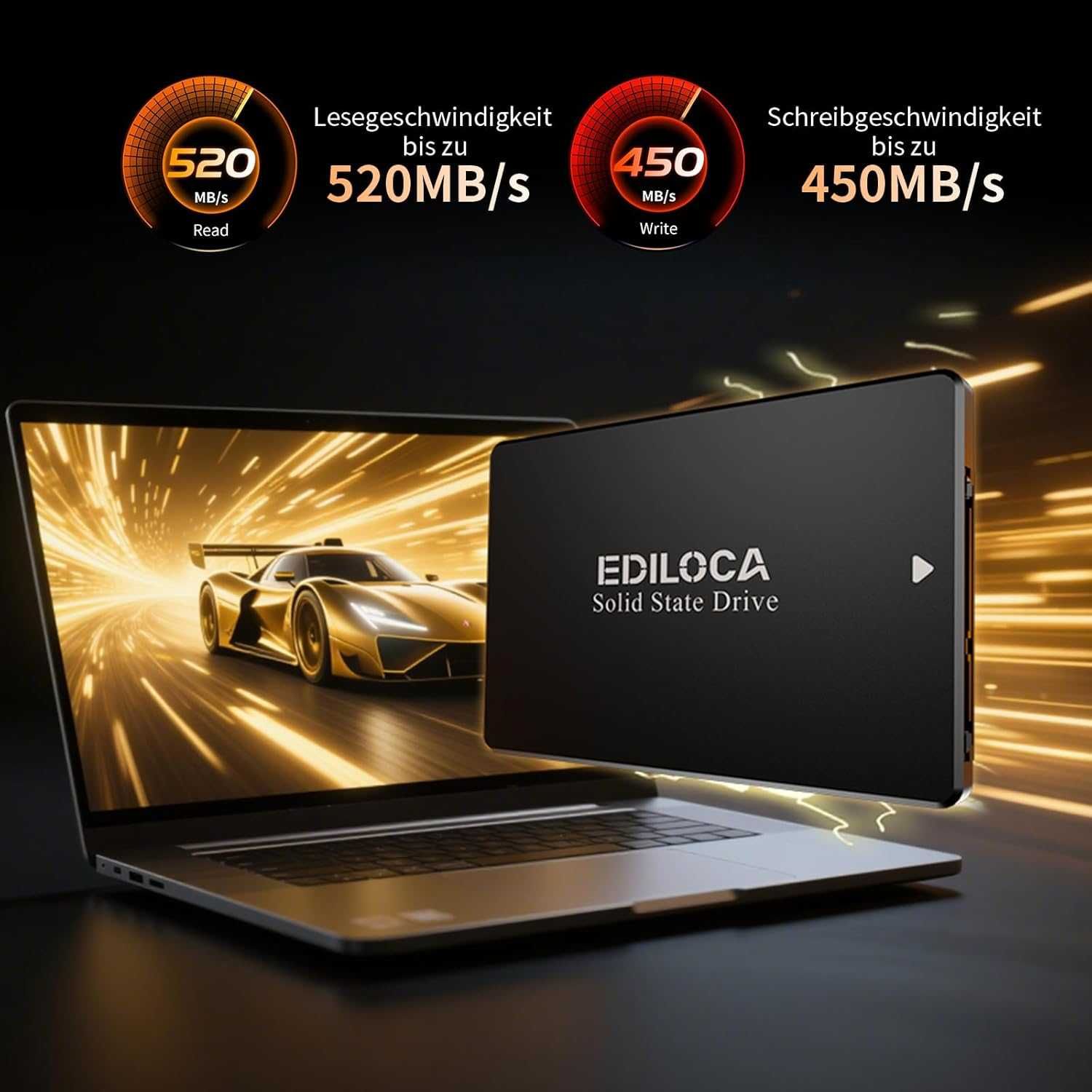 Wewnętrzny Dysk twardy SSD Ediloca 256 GB 2,5 cala SATA III do 550MB/s