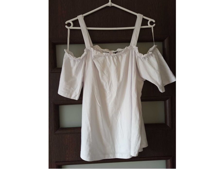 Letnia biała bluzka z krótkim rękawem Hiszpanka 40 L Janina z dziurką