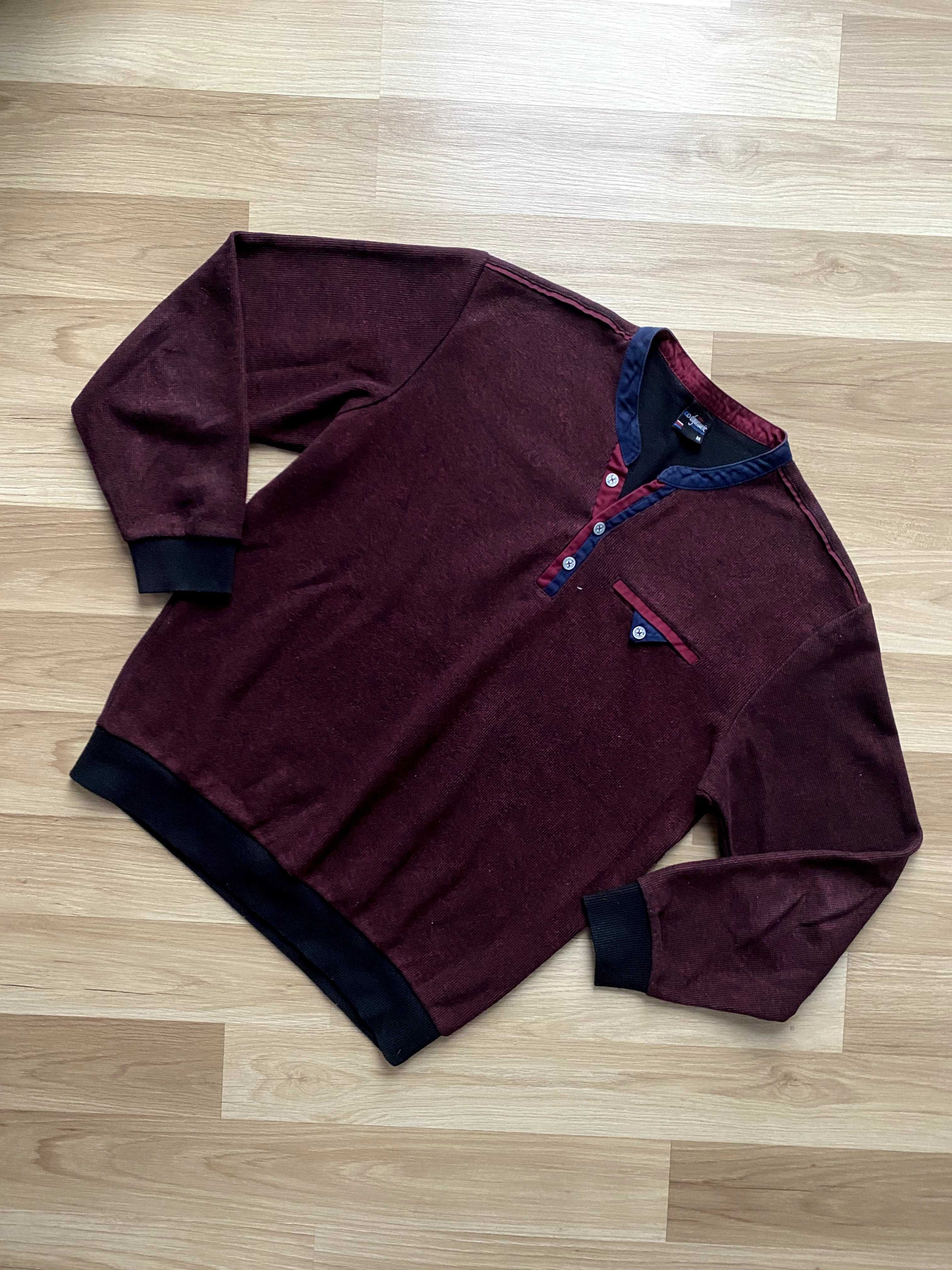 Klasyczny elegancki męski sweter bordowy z guzikami 70% bawełna M 38