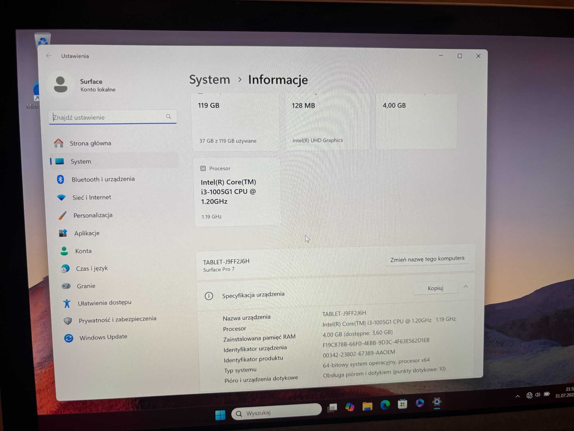 Laptop Microsoft Surface Pro 7