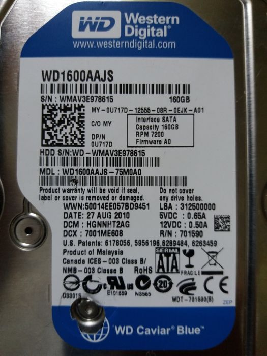 Disco 160gb 3.5 sata WD1600AAJS para peças