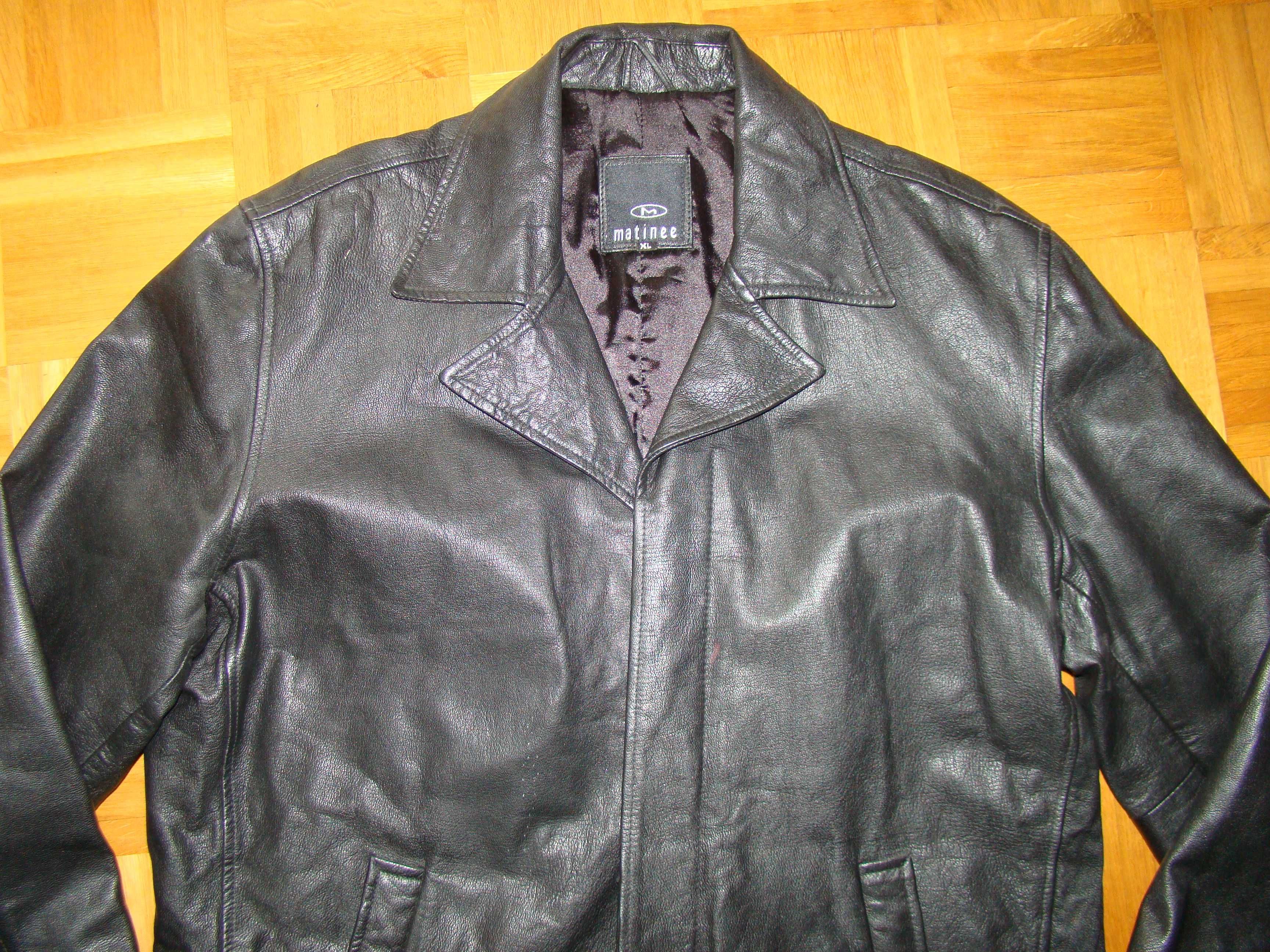 Krótki  elegancki skórzany prosty płaszcz męski 54/56 L/XL wzr 184