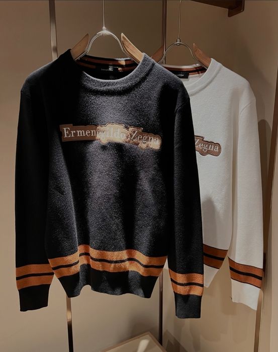 Ermenegildo Zegna – wełniany sweter męski z haftowanym logo