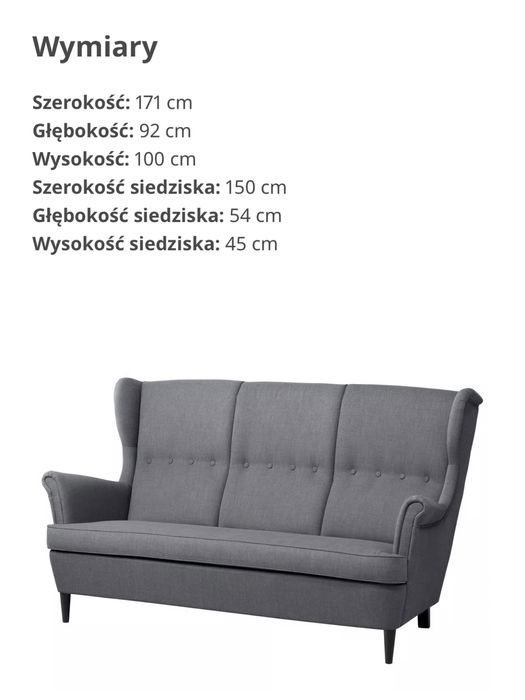 Sofa STRANDMON Sofa 3-osobowa IKEA ciemnoszary