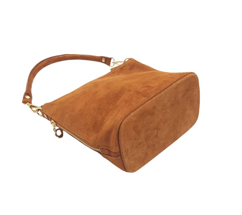 Torebka damska listonoszka skóra naturalna zamszowa karmelowy brąz