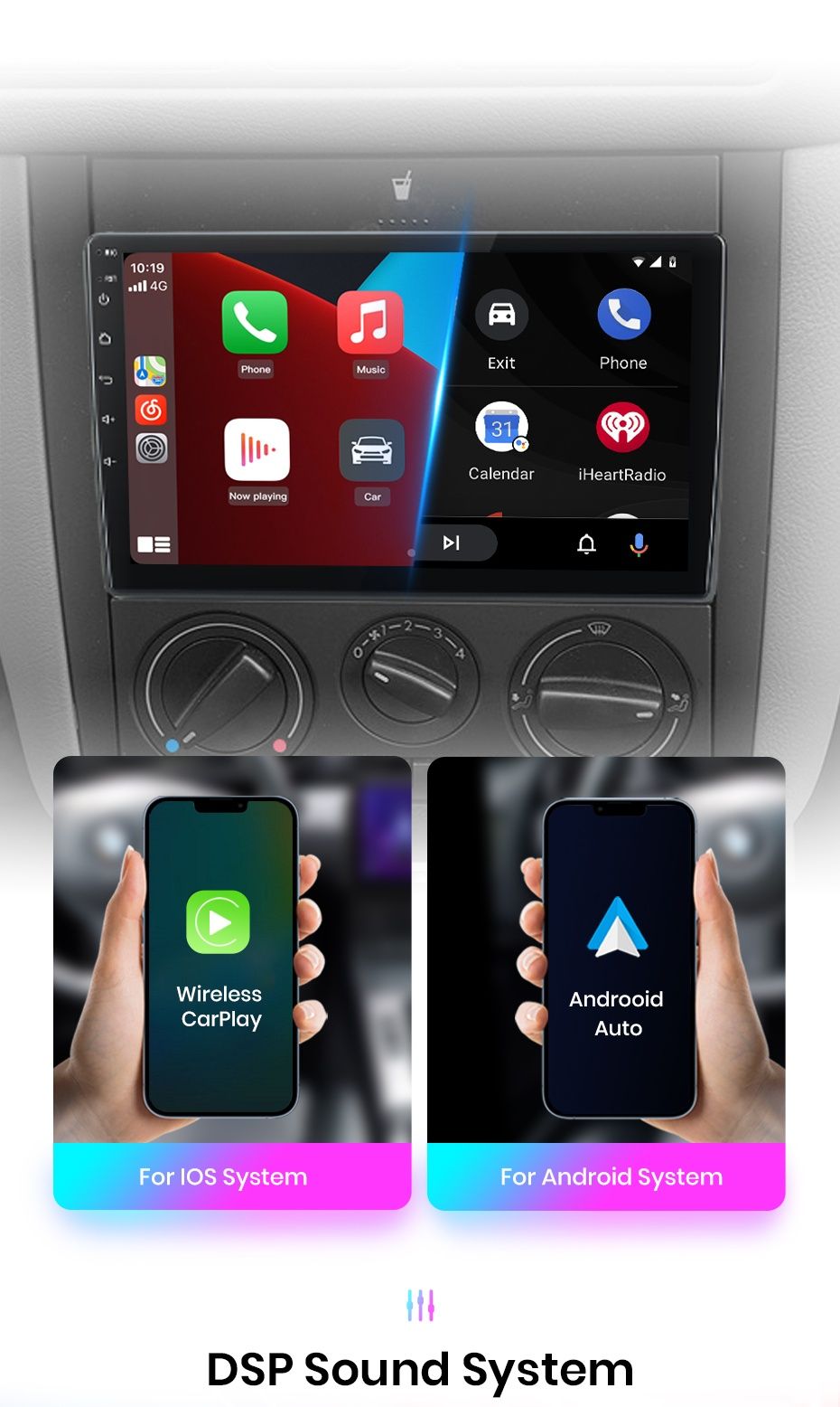 Rádio 9" Volkswagen Bora 2005-06 Carplay GPS wifi Bluetooth NOVO