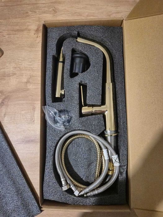 Bateria kuchenna/zlewu Deante Silia złoty połysk z wyciąganą wylewką