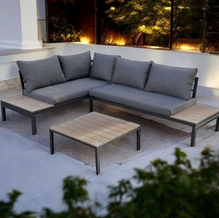 Meble ogrodowe NAROŻNIK /komplet WYPOCZYNKOWY /STAL i DESKA / 2 kolory