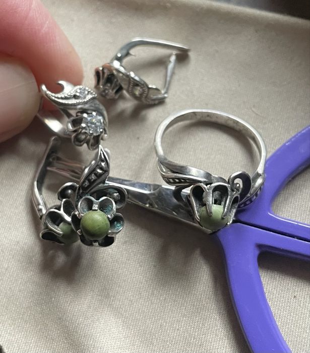 Сережки серебряные  комплект с бирюзой