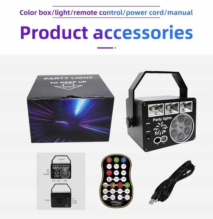 Multiefekt świetlny led oświetlenie disco na imprezę laser RGB + Pilot