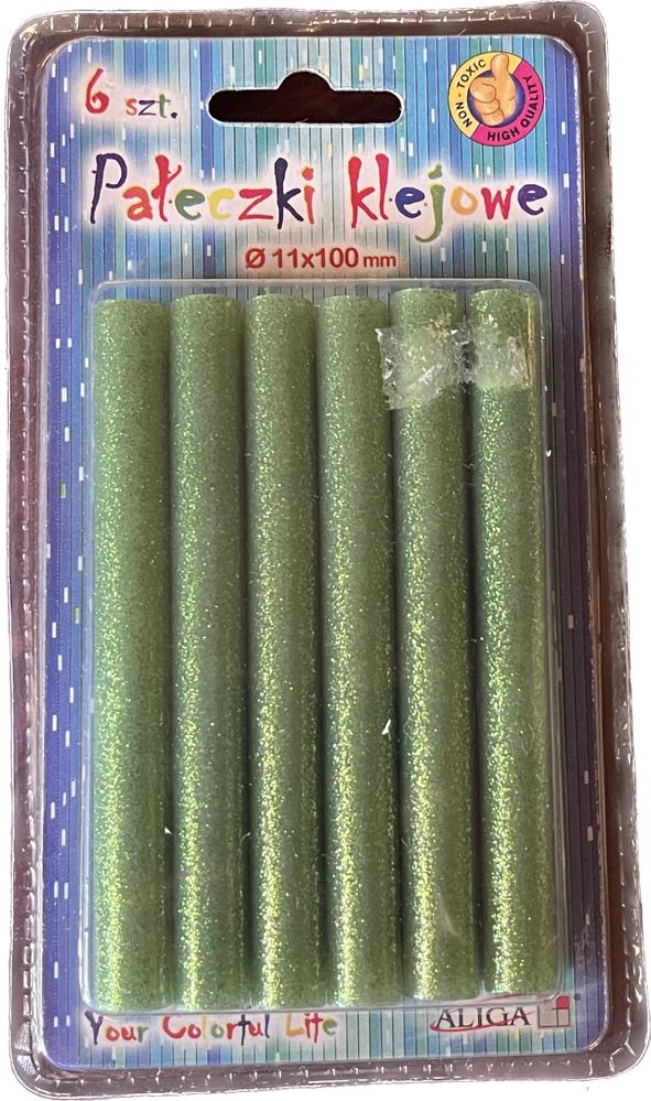 Pałeczki klejowe zielone z brokatem sr. 11x100mm