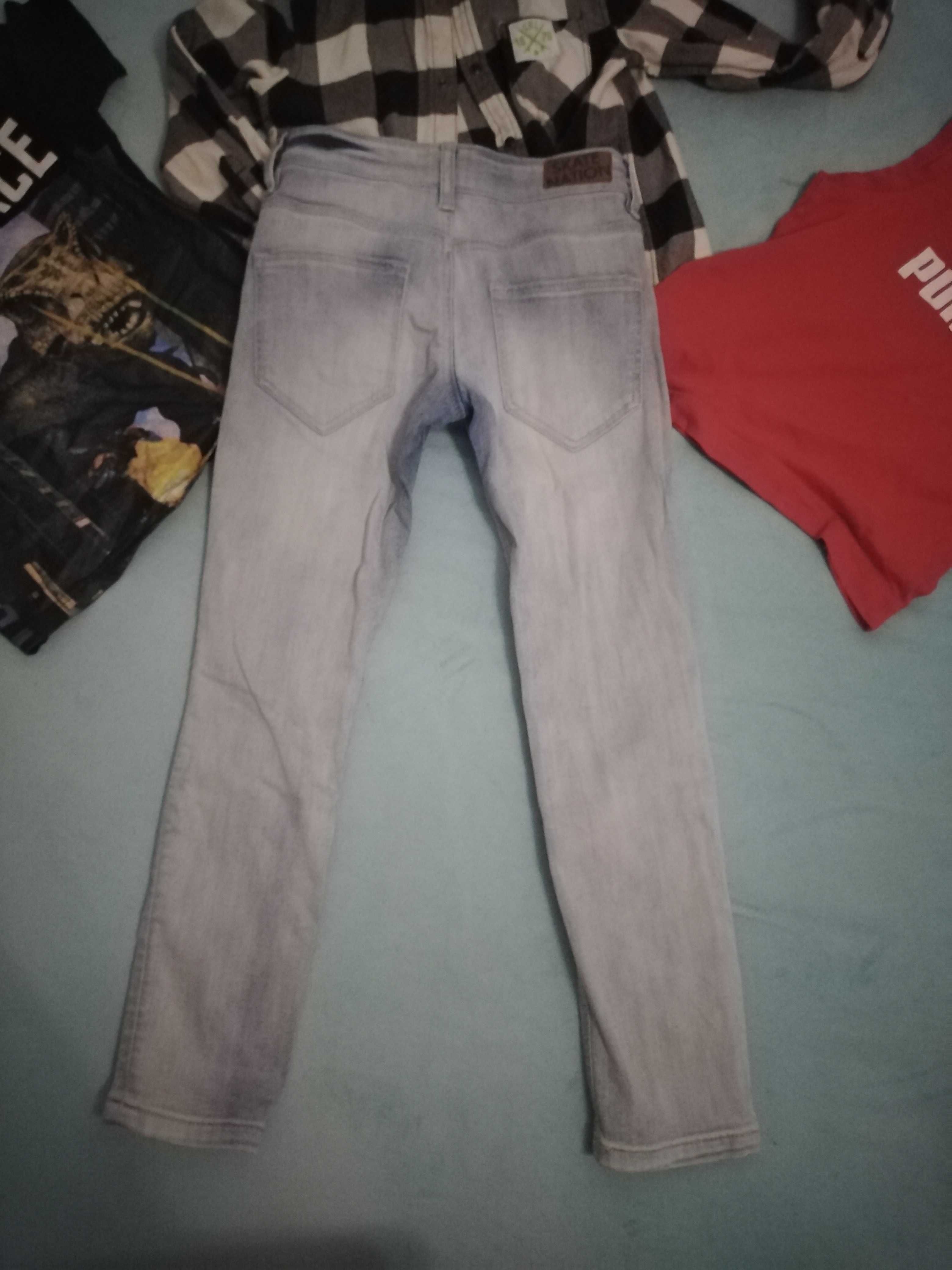 H&M Puma Spodnie rurki jeansowe t-shirt koszulki komplet zestaw 128cm