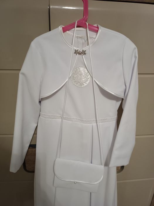 Sukienka komunijna komunia 152-158 bolerko wianek torebka rękawiczki