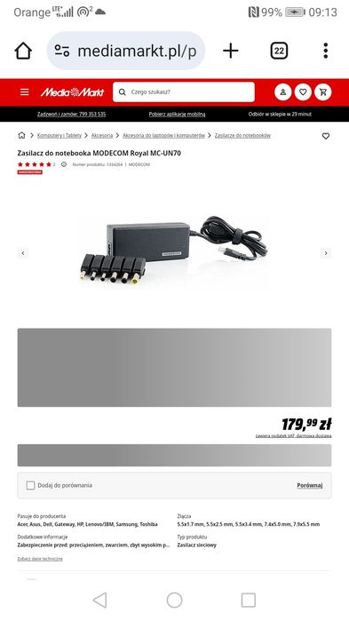 Zasilacz uniwersalny do notebooka MODECOM Royal MC-UN70 19v 70w