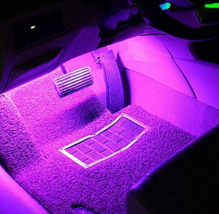Oświetlenie wnętrza samochodu listwy ledowe 4x12 led + bluetooth apk