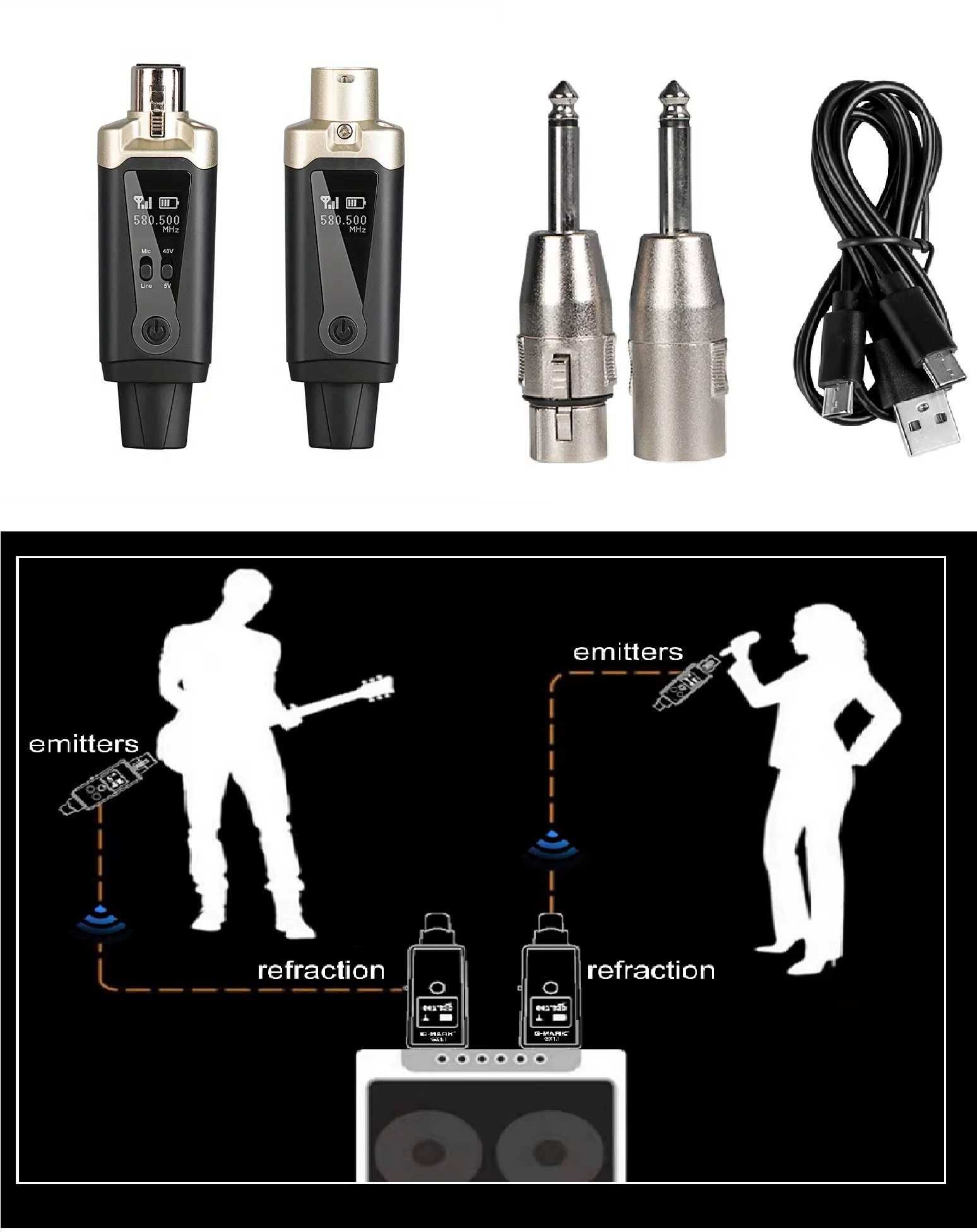 Bezprzewodowy system mikrofonowy audio XLR/JACK
