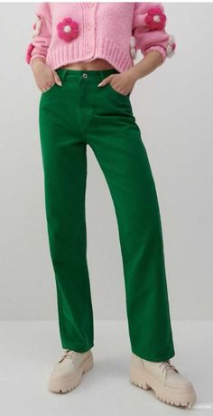 Стильні широкі джинси wide leg від Reserved зелені розмір  42