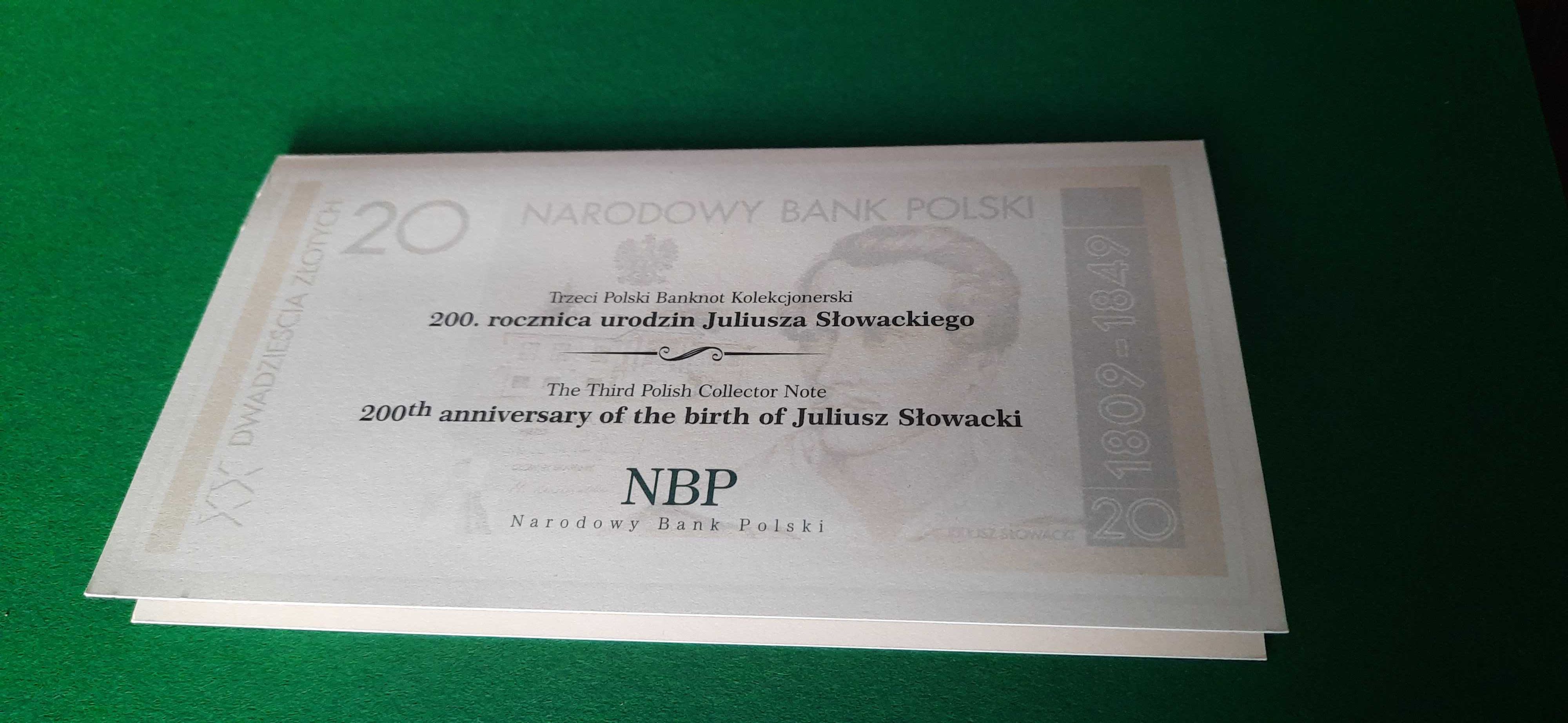 Banknot Słowacki Juliusz 20 złotych 2009 rok.